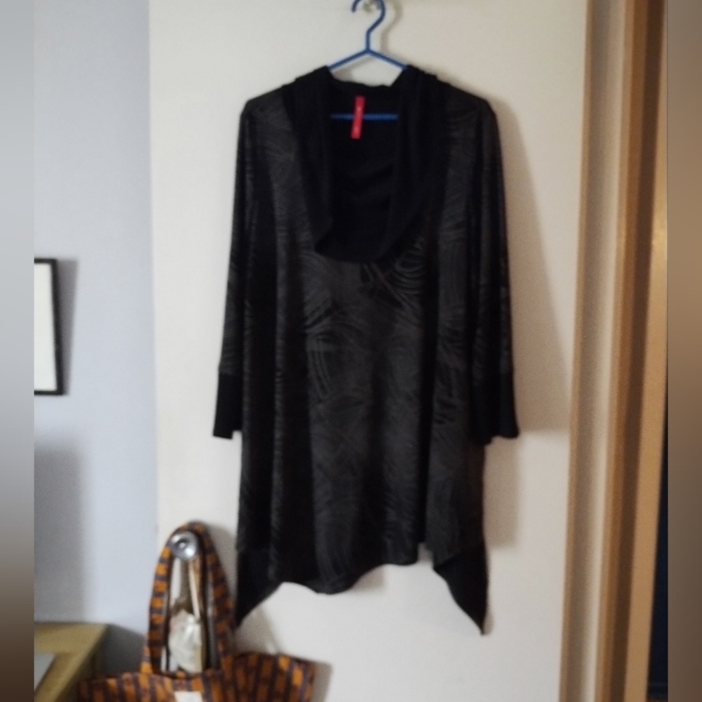 IC BY CONNIE K Black Patterned Cowl Neck Jersey Tunic XL